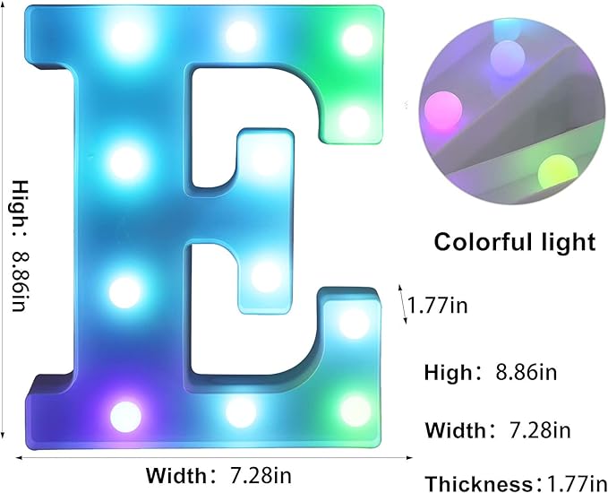 Foaky Colorful LED Letter Lights with Remote,Marquee Light Up Letters Sign for Night Light Wedding/Birthday Party Battery Powered Christmas Lamp Home Bar Decoration(E)