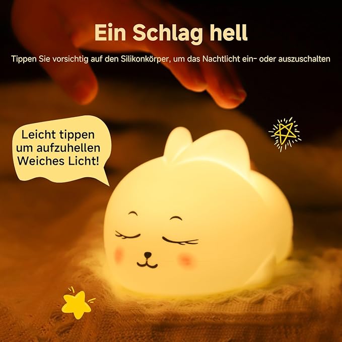 Cute Bunny for Kids Dimmable Baby Room Nightlight, Rechargeable Touch Bedside Nursing Lamp, LED Soft Silicone Novelty Animal Night Light, Halloween Bedroom Decor,Christmas Woman and Kids Gifts