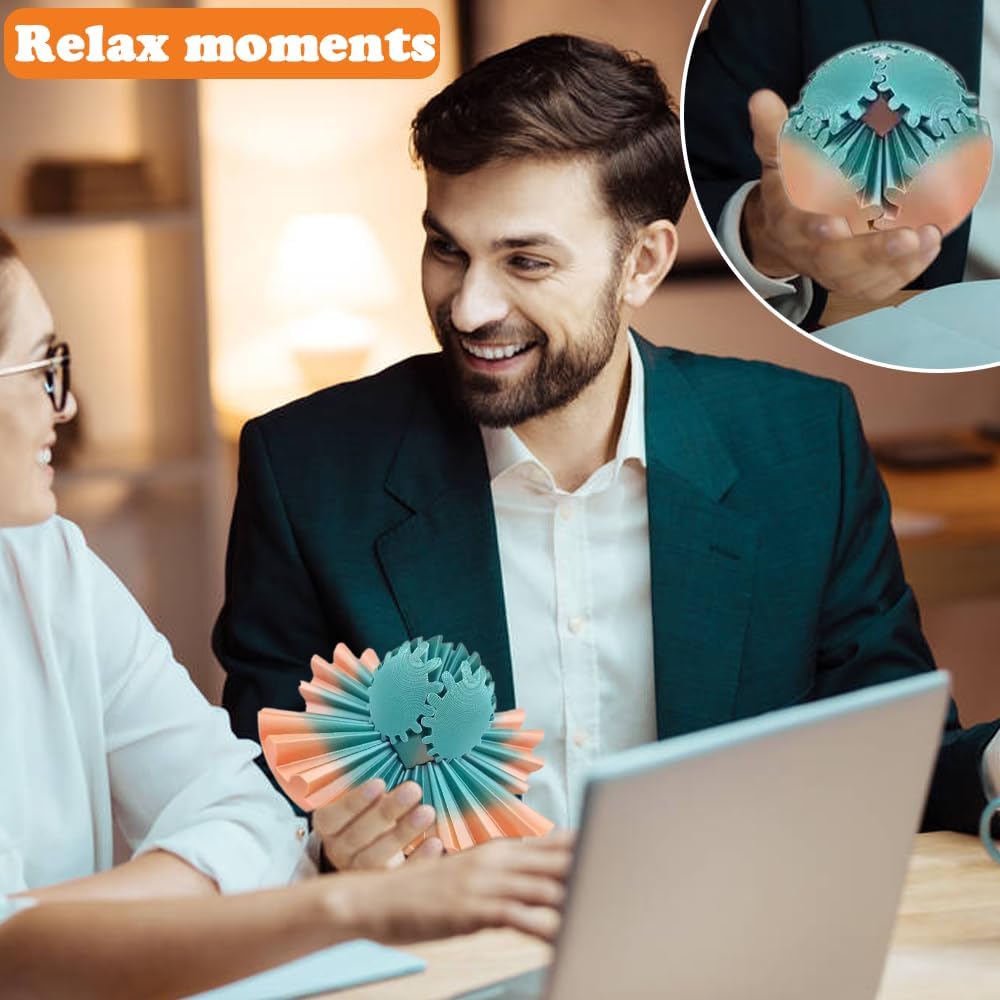 3D Printed Gear Ball, Gears phere Gear Ball Fidget Toy, Puzzle Balls, Fidget Ball, Cube Fidget Toy ,Gear Ball Toys for Classroom Prizes, Party Birthday, Anxiety Relaxing and Stress. (Cyan)