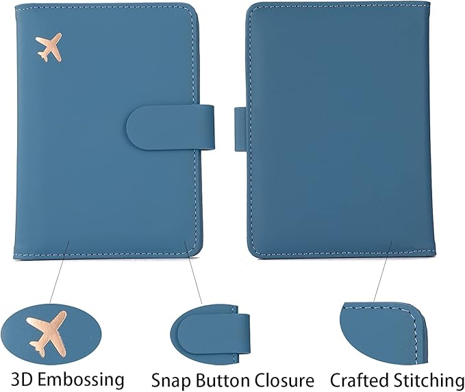 Melsbrinna Unisex-Adults RFID Blocking Travel Passport Cover/Case, Cute Passport Wallet with 10 Compartments, Black Blue