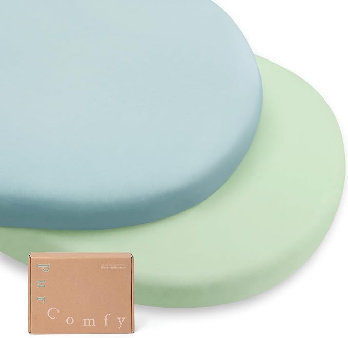 PurComfy Supersoft Fitted Bassinet Sheets, Premium Bamboo Viscose Cradle Sheets, Streachy Hypoallergenic Breathable Moses Basket Oval Rectangle Pad/Mattress Universal Fit for Halo, Dream on Me, 2-Pack