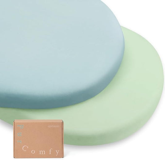 PurComfy Supersoft Fitted Bassinet Sheets, Premium Bamboo Viscose Cradle Sheets, Streachy Hypoallergenic Breathable Moses Basket Oval Rectangle Pad/Mattress Universal Fit for Halo, Dream on Me, 2-Pack