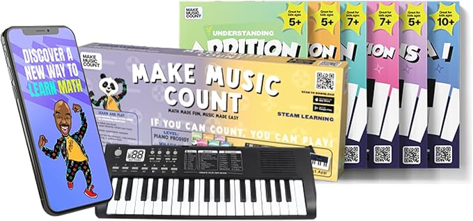 Piano Prodigy Kit - Learn Math Through Music - Addition, Subtraction, Multiplication, Division, Fractions, & Algebra Workbooks, Keyboard, Free App Access - Self-Paced & Interactive