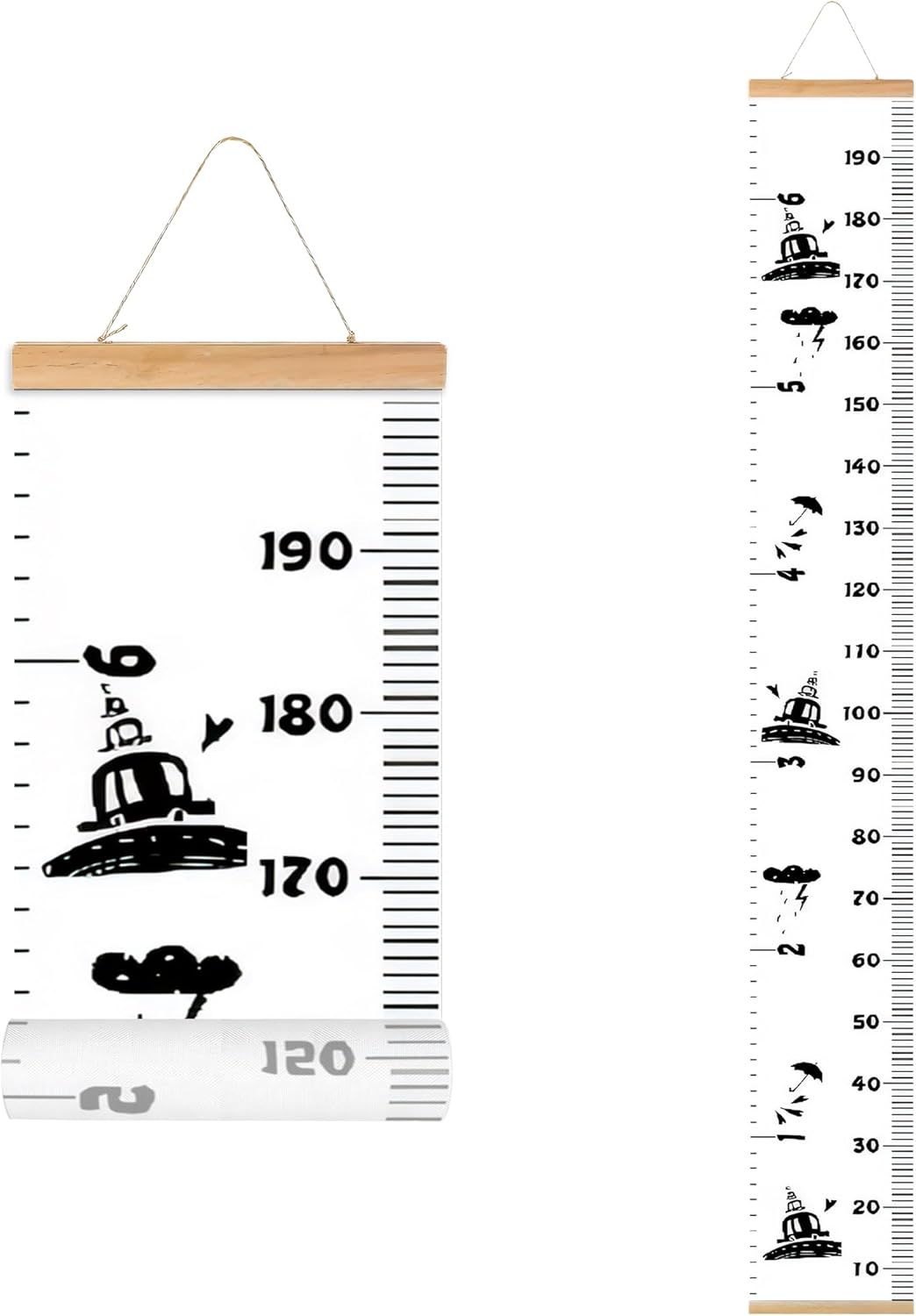 Kids Growth Chart, Wood Frame Fabric Canvas Height Measurement Ruler from Baby to Adult for Child's Room Decoration 7.9 x 79in (7.9 x 79in, Black Car)