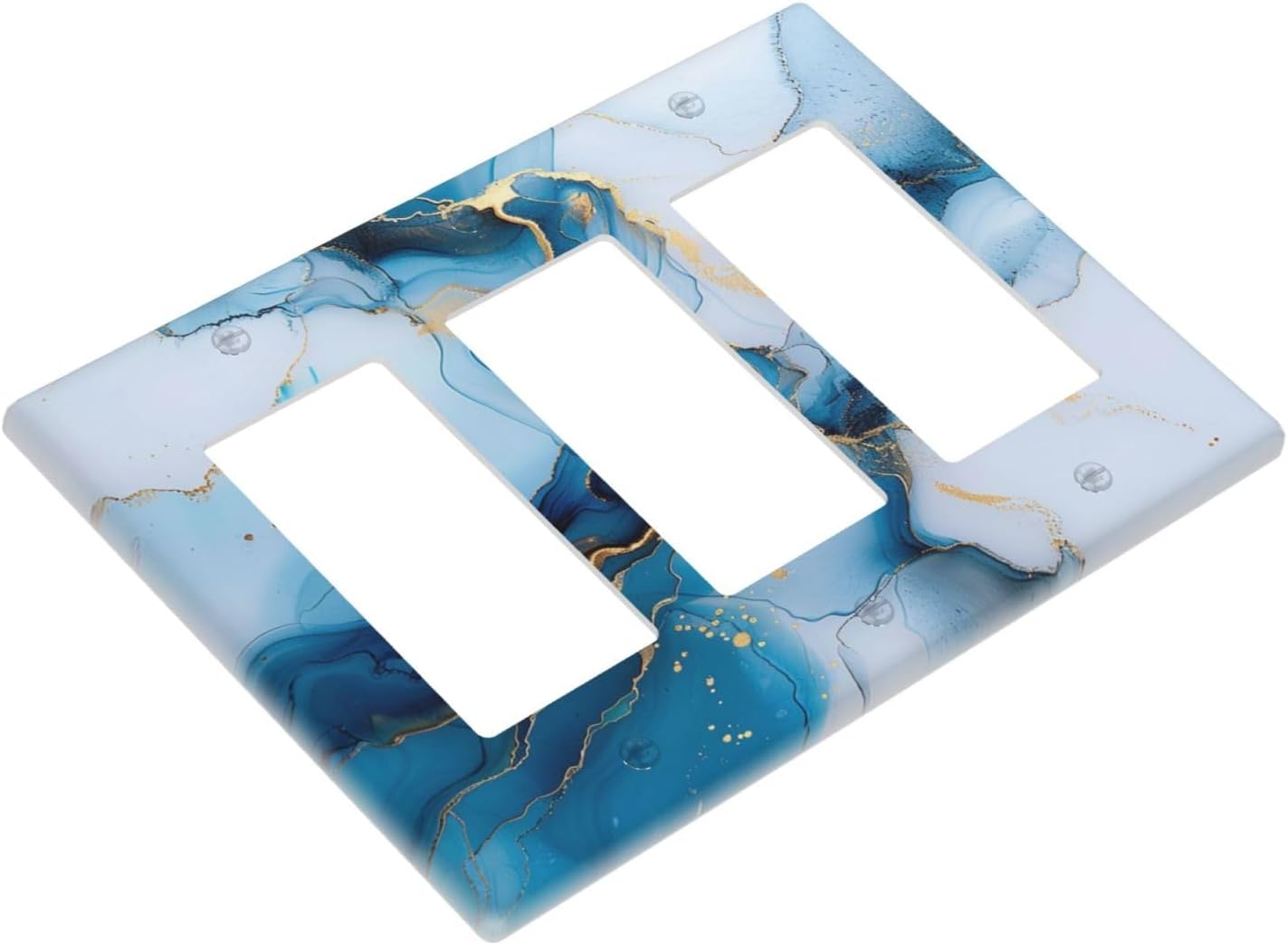 Decorative Outlet Covers Modern Abstract Blue Gold Line Marble 3 Gang Wall Plate Triple Rocker Light Switch Cover Plate Jumbo Electrical GFCI Faceplate for Kitchen Bedroom Home Decor