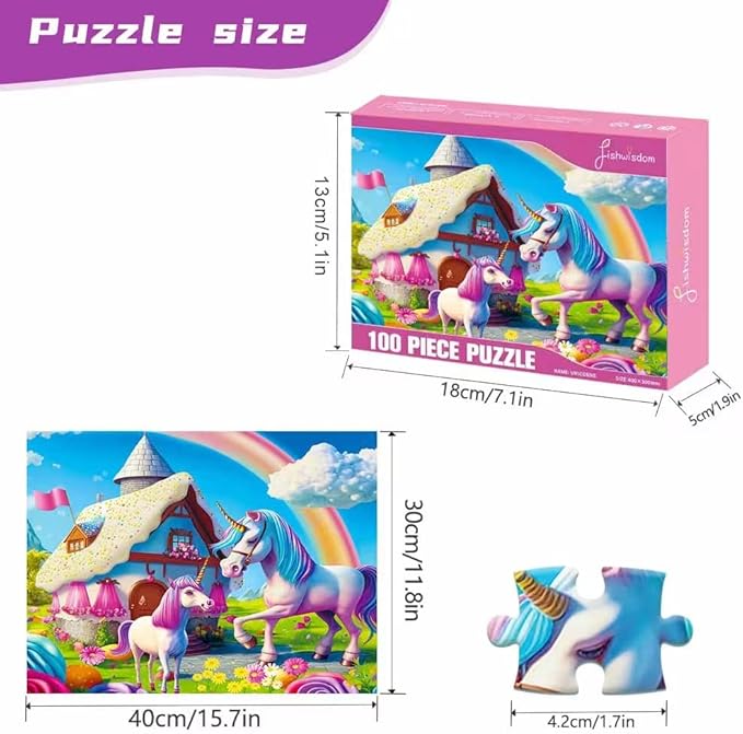 100 Piece Jigsaw Puzzle for Kids Age 4-8 Teens Gift Family Time (Pink Unicorns)