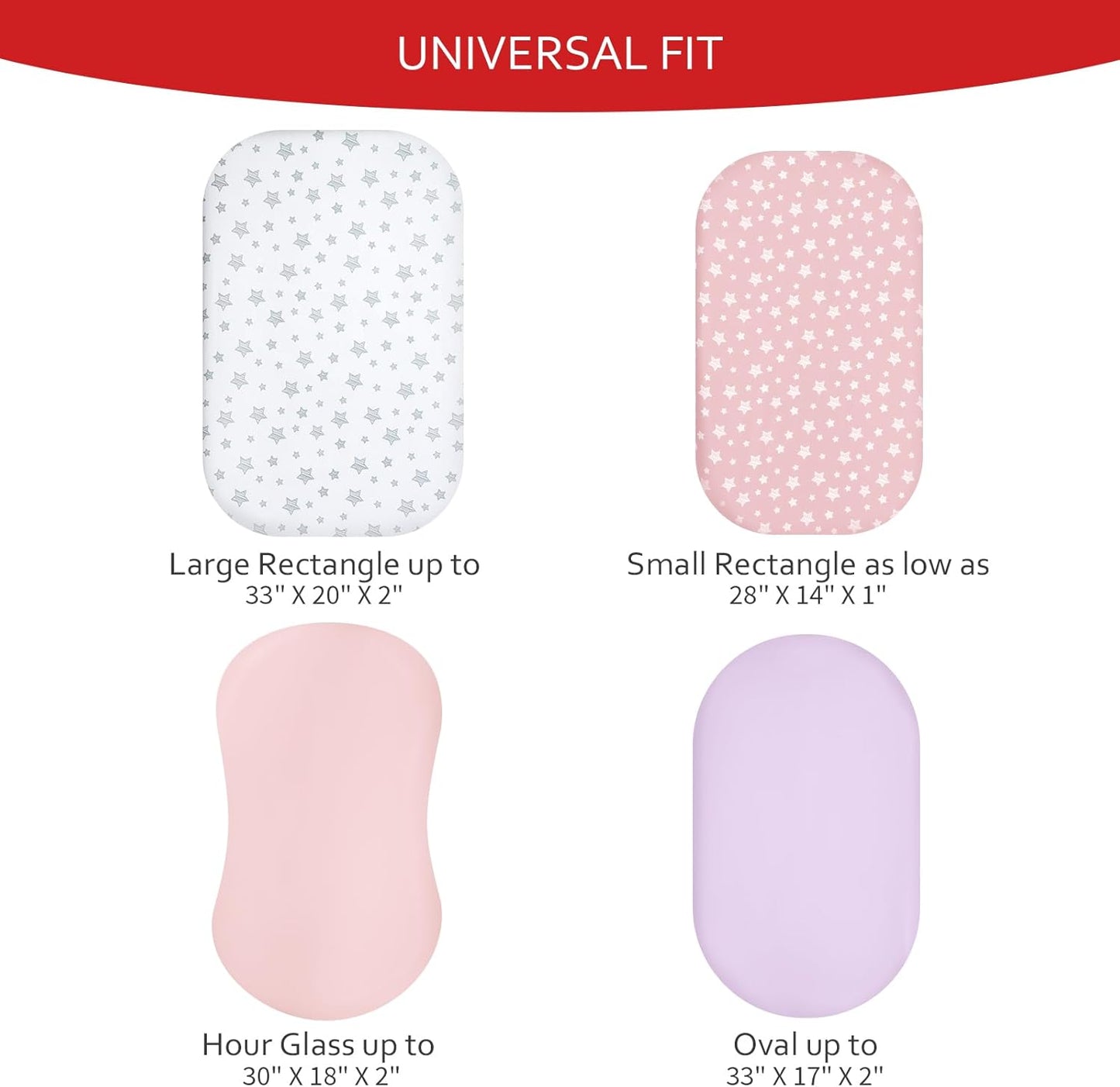 Bassinet Sheets Set 4 Pack for Baby Girl, Universal Fit for Oval, Hourglass and Rectangular Mattress, Pink