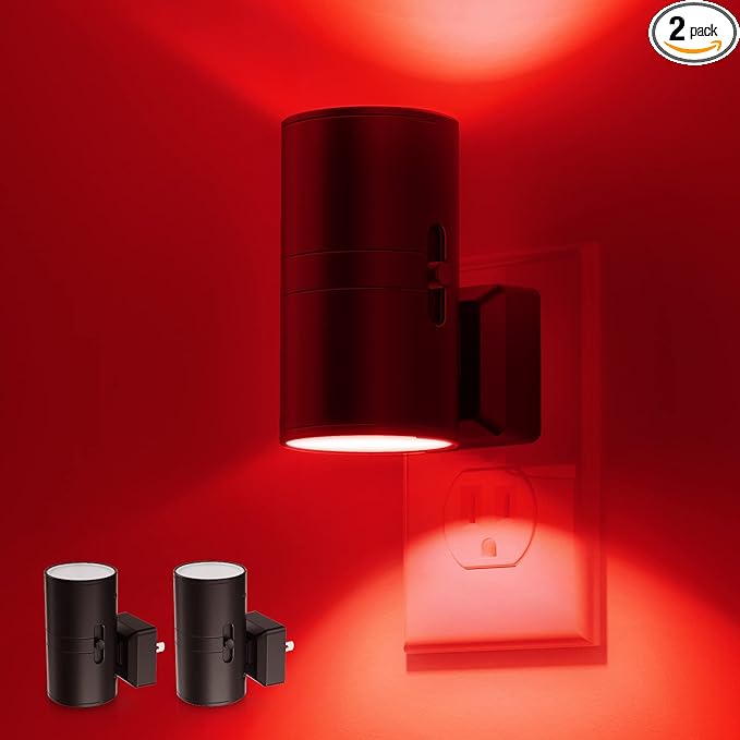 L LOHAS LED Red Night Light, Night Lights Plug into Wall, LED Night Lights with Light Sensor, Sleep Aid Red, Dimmable Night Light for Christmas, Holiday Decor, Hallway, Bedroom, 2 Pack