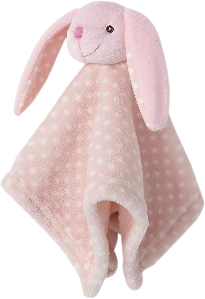 CREVENT Cozy Plush Baby Security Blanket Loveys for Baby Girls Boys, Stuffed Animal Ring Rattle Shaker Toy for Newborns (Bunny + Handbell)