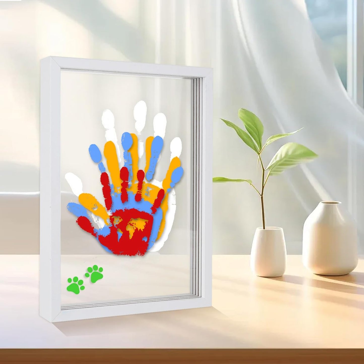 Family Handprint Kit - DIY Baby Handprint and Footprint Keepsake Frame for Newborns & Toddlers, 6 Colors