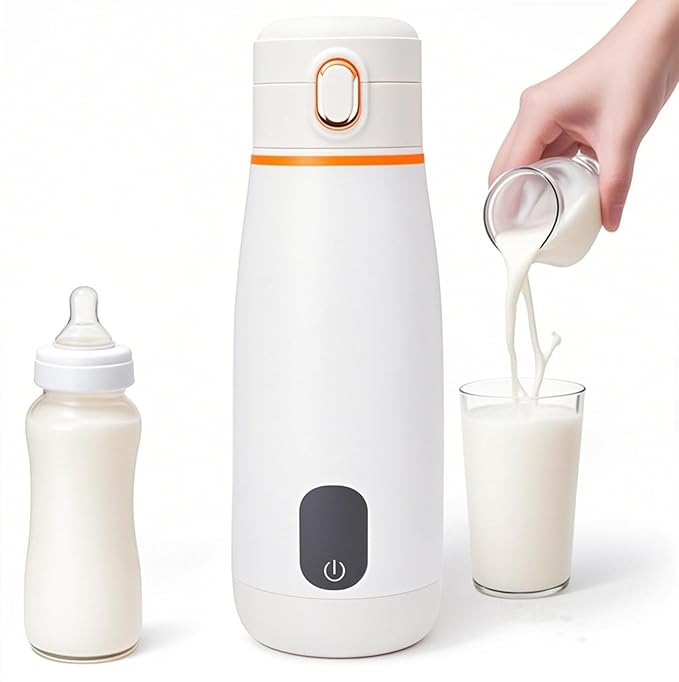 Portable Milk Warmer with LED Display, 11.83 fl oz, 98.6°F to 131°F Temperature Adjustment, for Formula and Breastmilk, for Travel and On-The-Go Use