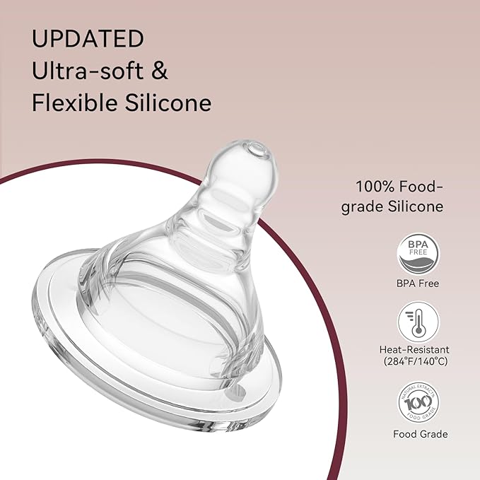 Silicone Replacement Nipple, Small Flow Nipples for Wide Neck Bottles, 0+ Months, 10 Count