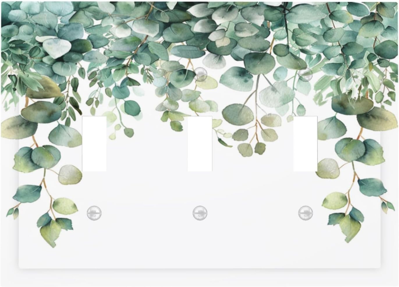 Decorative Switch Covers Plate Rustic Green Eucalyptus Leaves 3 Gang Artistic Wall Plate Unique Triple Toggle Light Switch Plate Jumbo Faceplate for Country Bedroom Kitchen Home Decor