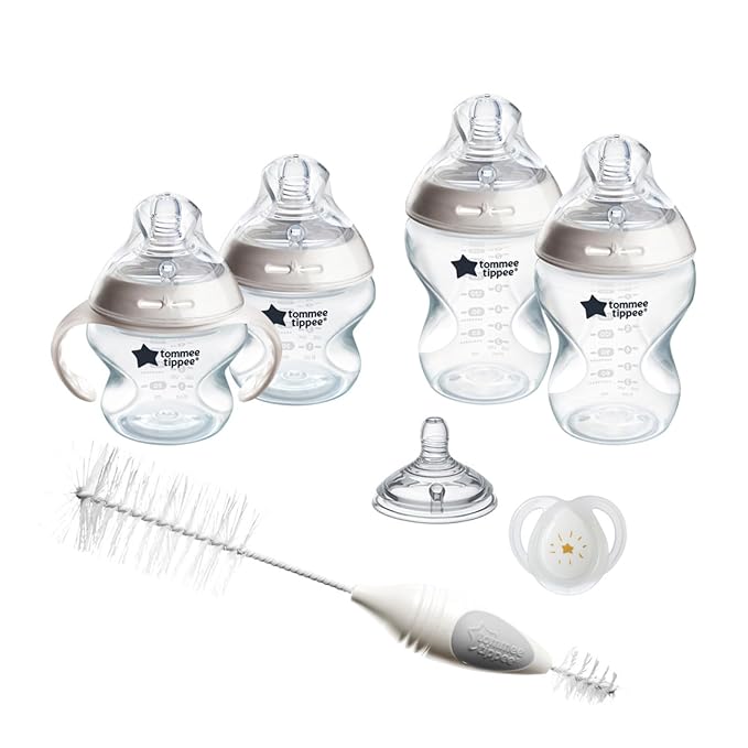 Tommee Tippee Natural Start Baby's First Bottle and Pacifier 8 Piece Set, 2 x 5oz and 2 x 9oz Anti-Colic BPA Free Bottles, 2 Extra Slow and Medium Flow Nipples, 2, 0-6 Month Pacifiers, Clear