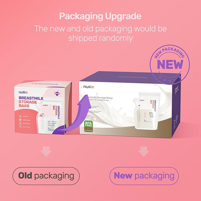 Nuliie 120 Pcs Breastmilk Storage Bags, 8 OZ Breast Milk Storing Bags, BPA-Free, Milk Storage Bags with Pour Spout for Breastfeeding, Self-Standing Bag, Space Saving Flat Profile