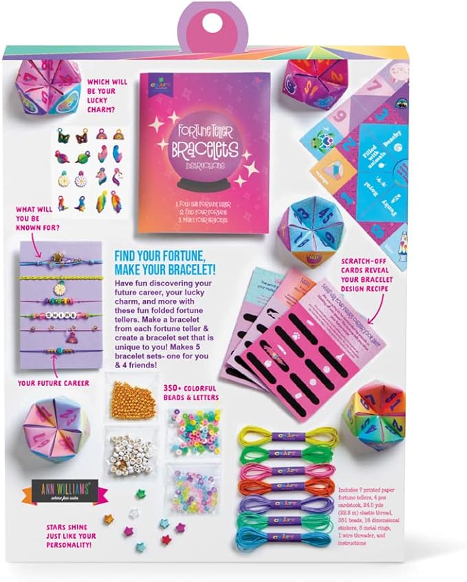Craft-tastic — DIY Fortune Bracelets — Craft Kit — Create The Fortune Teller, Use Matching Scratch-Off Cards, and Discover which Bracelets to Make — for Ages 8+