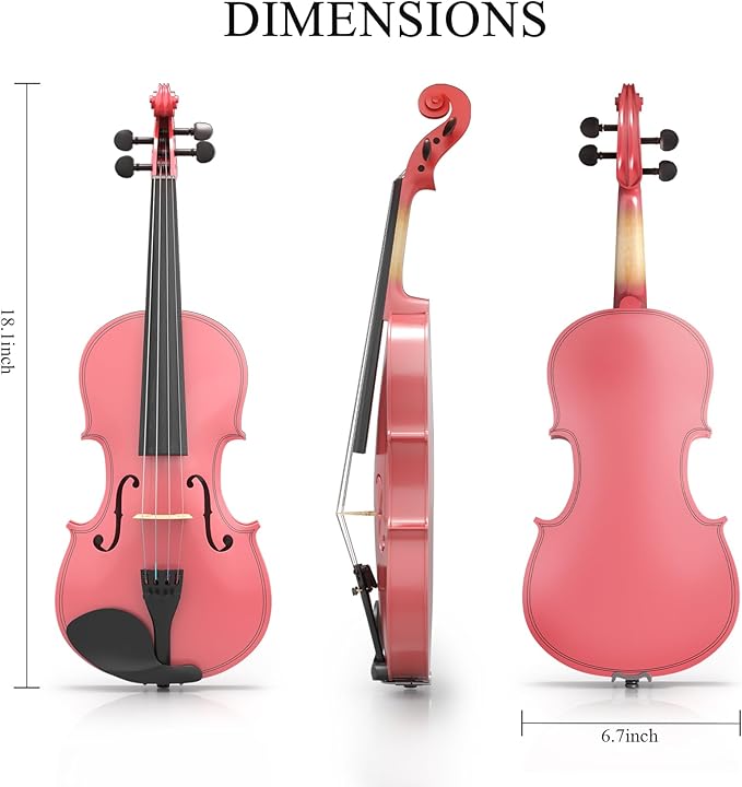 1/4 Beginner Violin Kit, Complete Violin Set with Case, Bow, Rosin,Pink