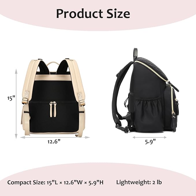 Large Capacity Diaper Bag Backpack with Stroller Buckle, Water-Resistant Travel Baby Bag with Insulated Pockets (Classic, Beige)