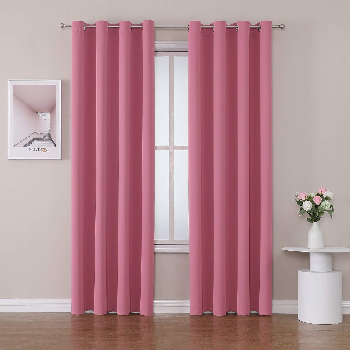 ChrisDowa Room Darkening Curtains 108 Inches Long 2 Panels Set for Living Room, Grommet Thermal Insulated Blackout Curtains for Bedroom (Pink, 52 x 108 Inch)