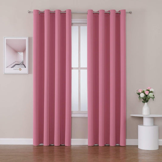 ChrisDowa Grommet Room Darkening Curtains for Bedroom and Living Room - 2 Panels Set Thermal Insulated Blackout Curtains (Pink, 52W x 72L )