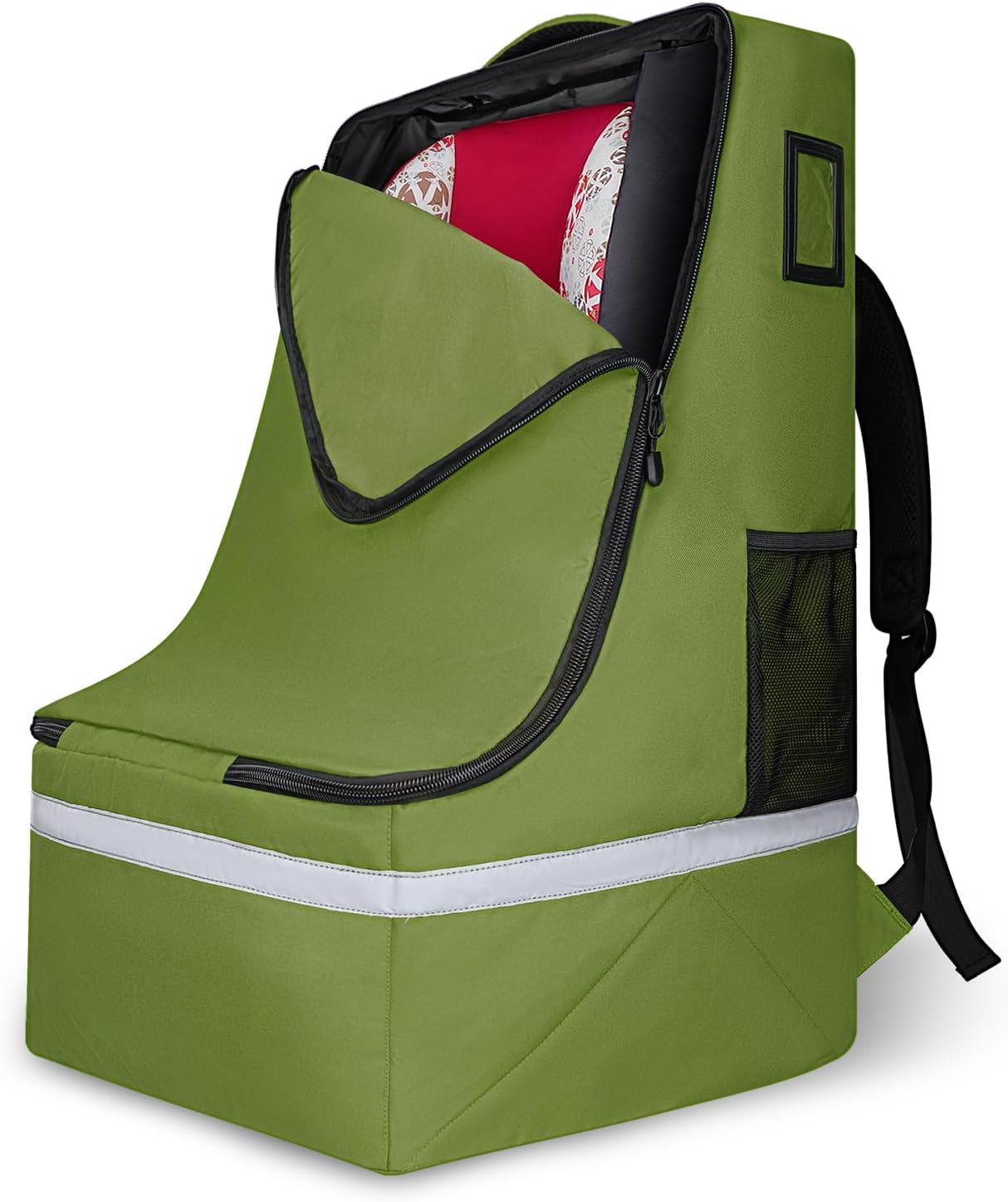 Car Seat Travel Bag for Airplane,Infant Seat Travel Bag with Shoulder Strap,Padded Car Seats Backpack with Reflective Stripes,Large Carseat Carrier Bag Travel Car Seat Cover,Green