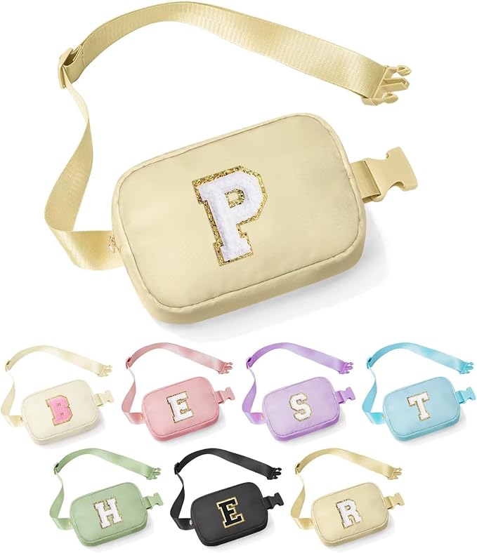 YOOLIFE Gifts for Girls - 5 6 7 8 9 10 11 12 13 14 15 16 Year Old Girls Birthday Gifts for Teen Girls, Preppy Stuff for Teen Girls Teenage Girl Gifts, Khaki Initial Crossbody Bag Belt Bag P