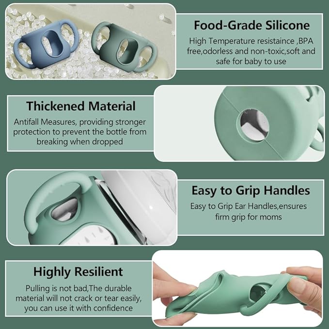 2 Pack Silicone Sleeves for Avent Natural Glass Bottles, Anti Breakage Bottle Holder with Handle, Compatible Philips Avent Glass Natural Bottle 4 oz