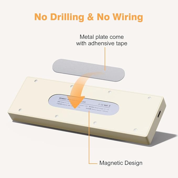 Under Cabinet Lighting, USB-C Rechargeable 2700K Dimmer LED Battery Operated Under Counter Lights Stick On Magnetic Wireless Closet Lights for Desk, Stairs, Wardrobe, Wine Cabinet