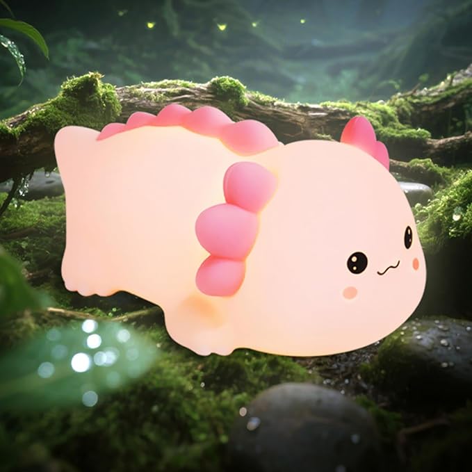 Axolotl Silicone Nursery Night Light, Dimmable LED Animal Lamp with Timer,Cute Gifts Rechargeable Bedroom Bedside Lamp with Touch Sensor Toy for Kids (Axolotl B)