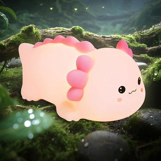 Axolotl Silicone Nursery Night Light, Dimmable LED Animal Lamp with Timer,Cute Gifts Rechargeable Bedroom Bedside Lamp with Touch Sensor Toy for Kids (Axolotl B)