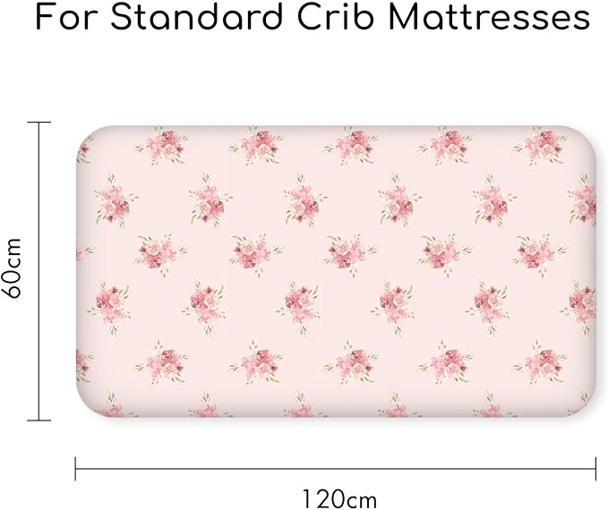 Nap Mat Sheet 47"x24", 3 Pack Pink Floral Baby Crib Sheets Fitted Elastic Corners, Preschool Day Care Rest Mat Cover, Soft Breathable - Compatible with Regalo My Cot, Joovy Travel Cot