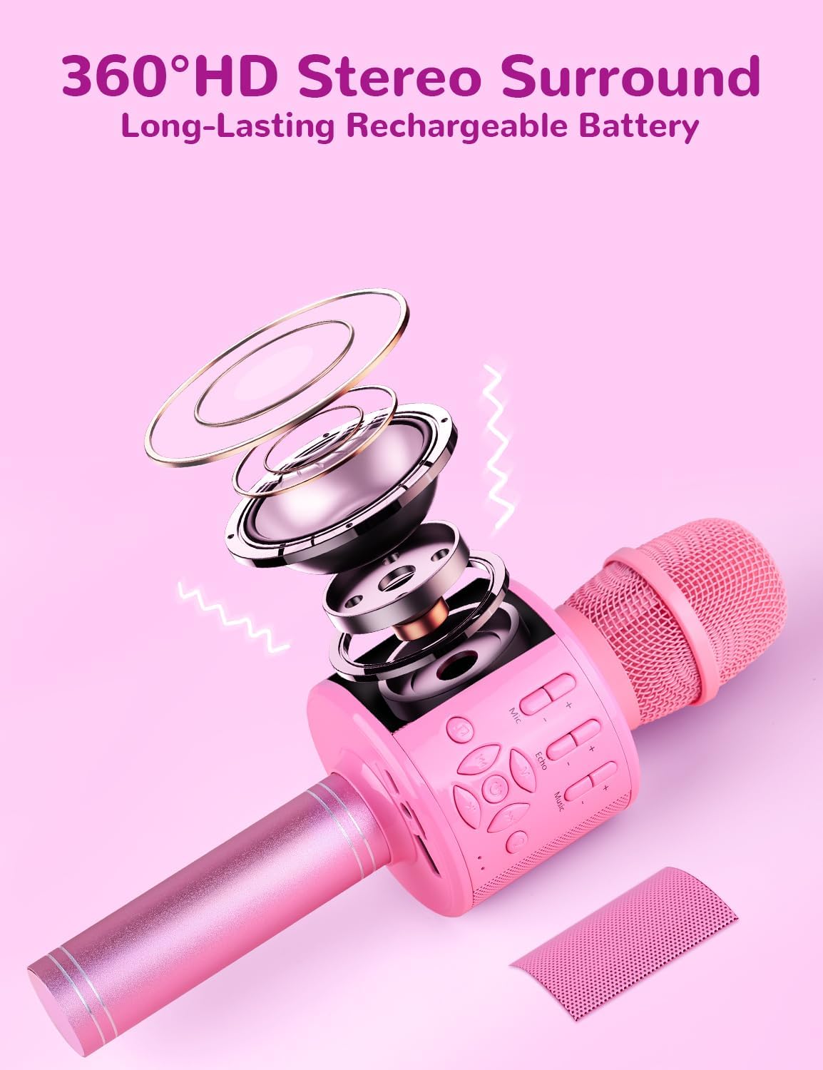 Amazmic Toys for Girls, Kids Karaoke Microphone Toddler Microphone for Kids with Lights, Birthday Gift for Girls, Boys Toy Age 3 4 5 6 7 8 9 10-14+(Pinkcolor)