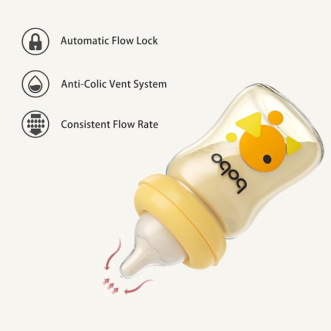YOHKOH PPSU Baby Bottle Wide Neck, Newborn Anti-Colic Baby Bottle with Natural Response Nipple, Streamlined Body, Easy to Clean (5.4oz (Pack of 4), Yellow)