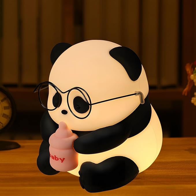 Cute Panda Night Light, LED Novelty Animal Night Lamp, 3 Level Dimmable Nursery Nightlight Gift for Breastfeeding Toddler Baby Kids, Food Grade Silicone Cute Stuff forRoom Decor