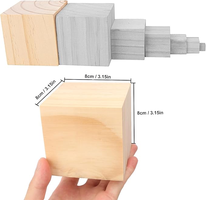 15 PCS Premium 3.15 Inch Wooden Cubes, Natural Pine Wood Cubes for Crafts, Wood Blocks Ready for Artistic DIY Projects-Unleash Creativity with Blank Wood Blocks.