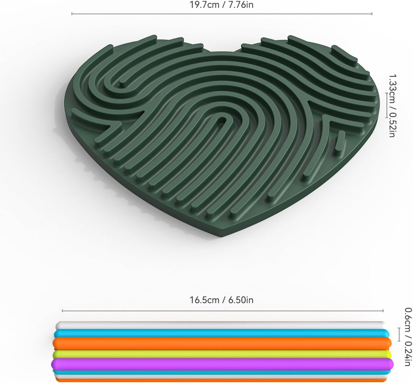 Silicone Sensory Activity Board, Silent Fidget Toys for Calming, Anxiety, Stress, ADHD and Autism, Kids 3+ & Adults, Portable with Travel Bag & 13 Colored Strings (Deep Green-Heart Shape)