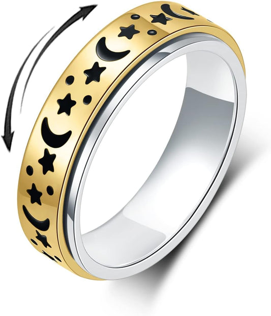 OreilleStar Anxiety Ring for Women Fidget Ring: Anxiety Relief Items Spinner Rings for Anxiety Silver Moon Star Fidget Rings for Anxiety for Women Anxiety Rings