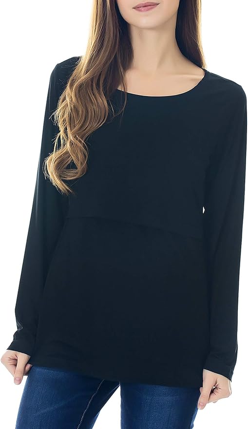 Smallshow Women's Maternity Nursing Tops Comfy Long Sleeve Breastfeeding T-Shirt