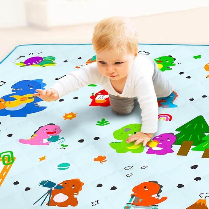 50" X 50" Baby Play Mats for Floor,Thick Soft Playpen Mat,Foldable Washable Crawling Mat, Non-Slip Cushioned Baby Mats for Infants Babies Toddlers,Kids Playmats Tummy Time Activity (Dinosaur)