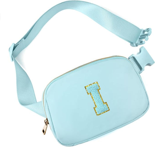 Gitus Gifts for 8 9 10 11 12 Year Old Girls Belt Bag Fanny Pack Crossbody Bags with Initial Letter Patch Cute Stuff Birthday Gifts for Teen Girls Women Personalized Trend Stuff (Icing Blue-I)