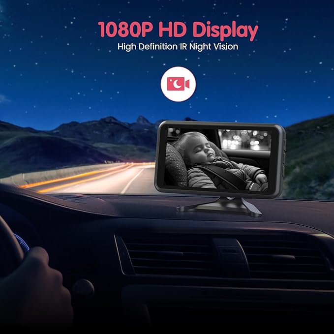 BM2A Baby Car Camera, 3X Zoom & 5.2" 1080P Display for Rear-Facing Car Seats, IR Night Vision, Easy No-Damage Instal – Ideal Car Baby Camera for Parents and Pet Owners