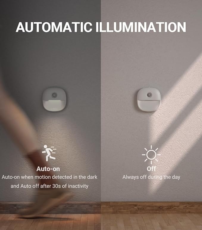 Lyridz Rechargeable Night Light, Motion Sensor Battery Nightlights, Mini Stick-on LED Closet Light, 1-20LM Dimmable Brightness for Bedroom, Kitchen, Washroom, Stairs, Hallway, 3-Pack