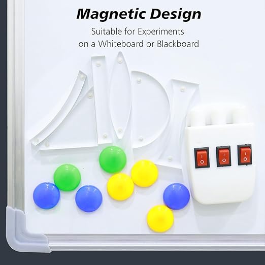 STEM Magnetism Physics Optical Experiment Set,Magnetic Convex Lens Concave Mirror Reflector Refraction Triangular Prism Light Source Learning Science Teaching Equipment for Teacher Student