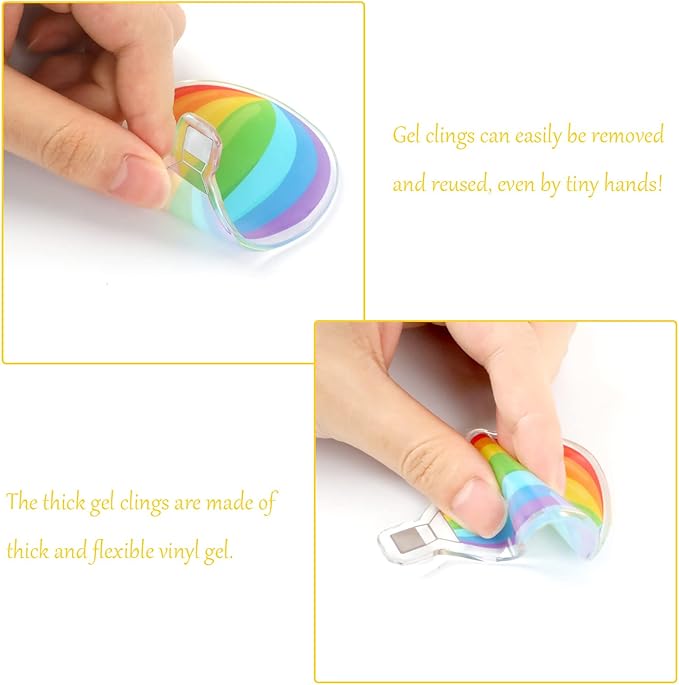 20 PCS Rainbow Thick Gel Clings for Classroom Realistic Window Gel Clings Decal Stickers for Kids Toddlers and Adults Home Airplane Nursery Rainbow Party Supplies Removable and Reusable
