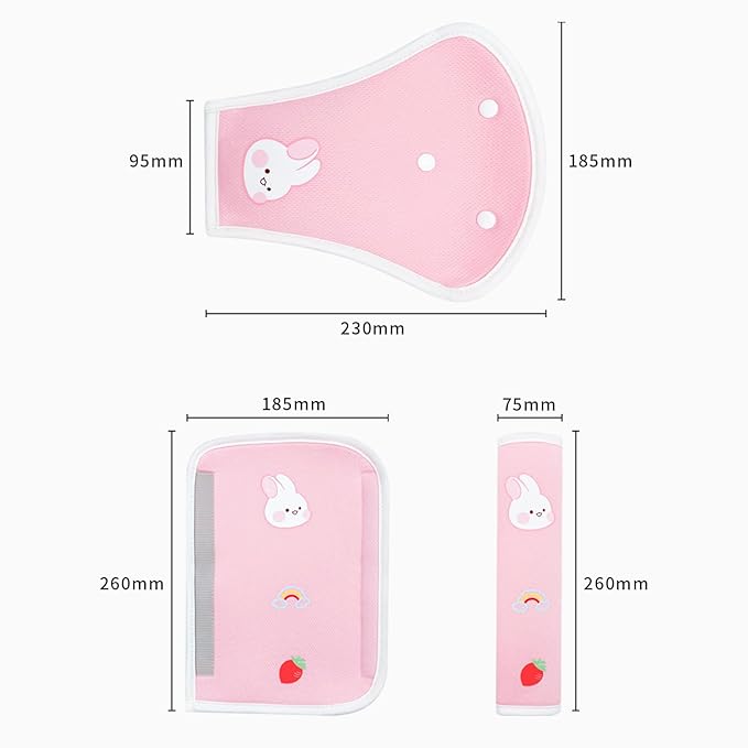 Seat Belt Cover Pad for Kids,Kid's Shoulder & Belly Cushion Protective Padding - Soft Breathable Straps Cushion Cover for Booster Seat, Strollers, and High Chairs(Pink)