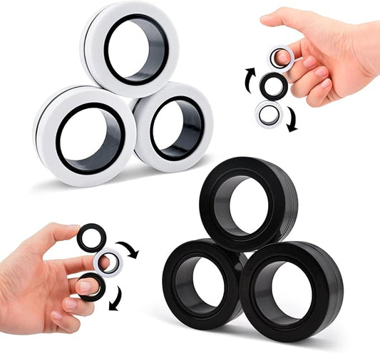 Cevioce 6 PCS Magnetic Ring Fidget Toys Set,ADHD Anxiety Magnetic Finger Spinner Pack for Teens Adults and Kids,Coolest Magnet Stress Relief Toy Birthdays Gifts for 8+ Year Old Boys Girls Present