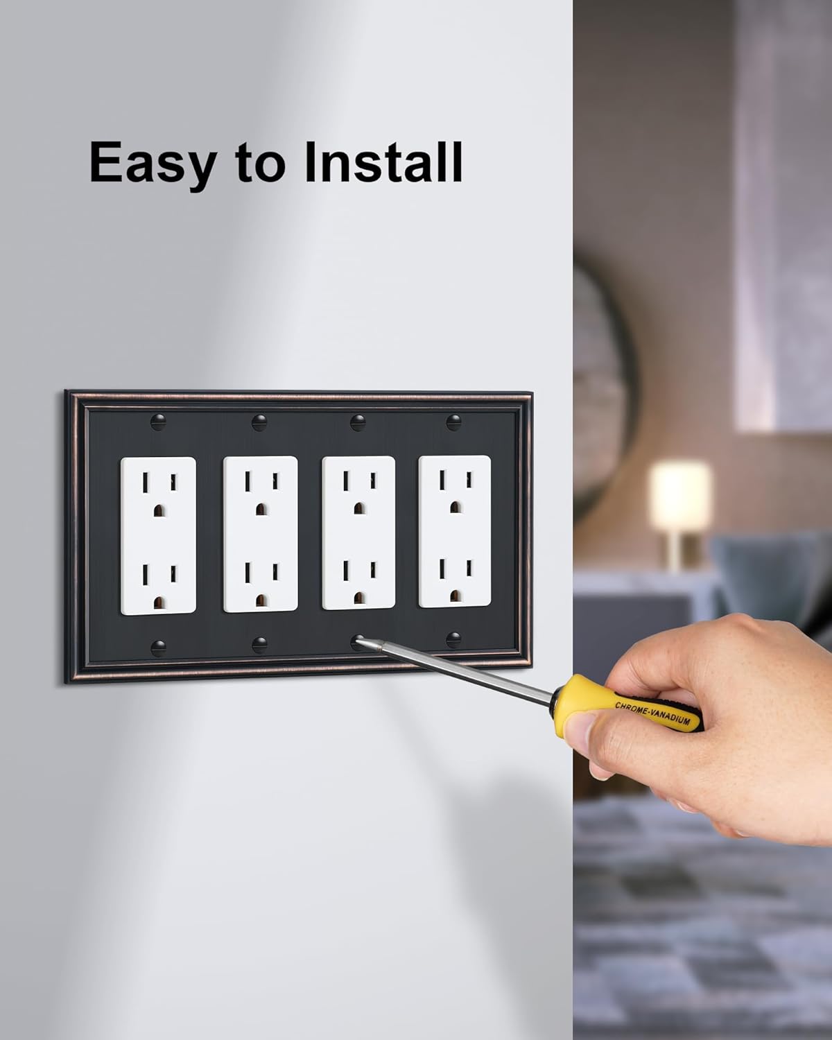 2-Pack Quad Decorator Outlet Cover Plate, Zinc Alloy Decorative Aged Bronze Switch Plates and Outlet Covers, 4 Gang Wall Plates for Electrical Outlets, Receptacle, GFCI Outlet, Dimmer Switch