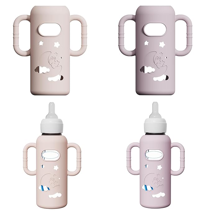 2 Pack Silicone Sleeves for Dr Brown's Glass Bottles, Drop Protection Bottle Sleeves with Handles, Anti Breakage Baby Bottle Protector Compatible with Dr. Brown's Newborn Glass Bottles,8 oz