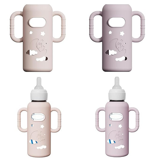 2 Pack Silicone Sleeves for Dr Brown's Glass Bottles, Drop Protection Bottle Sleeves with Handles, Anti Breakage Baby Bottle Protector Compatible with Dr. Brown's Newborn Glass Bottles,8 oz