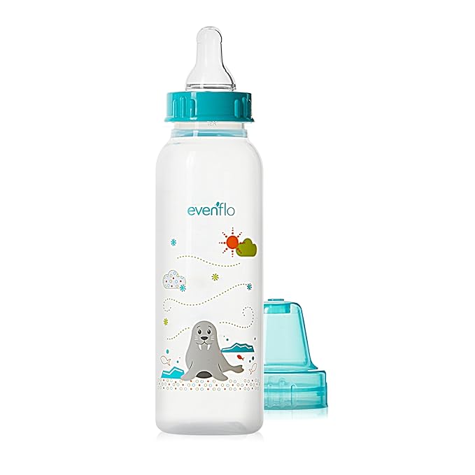 Evenflo Feeding Classic Prints Polypropylene Bottles for Baby, Infant and Newborn - Blue/Green/Teal, 8 Ounce (Pack of 36)